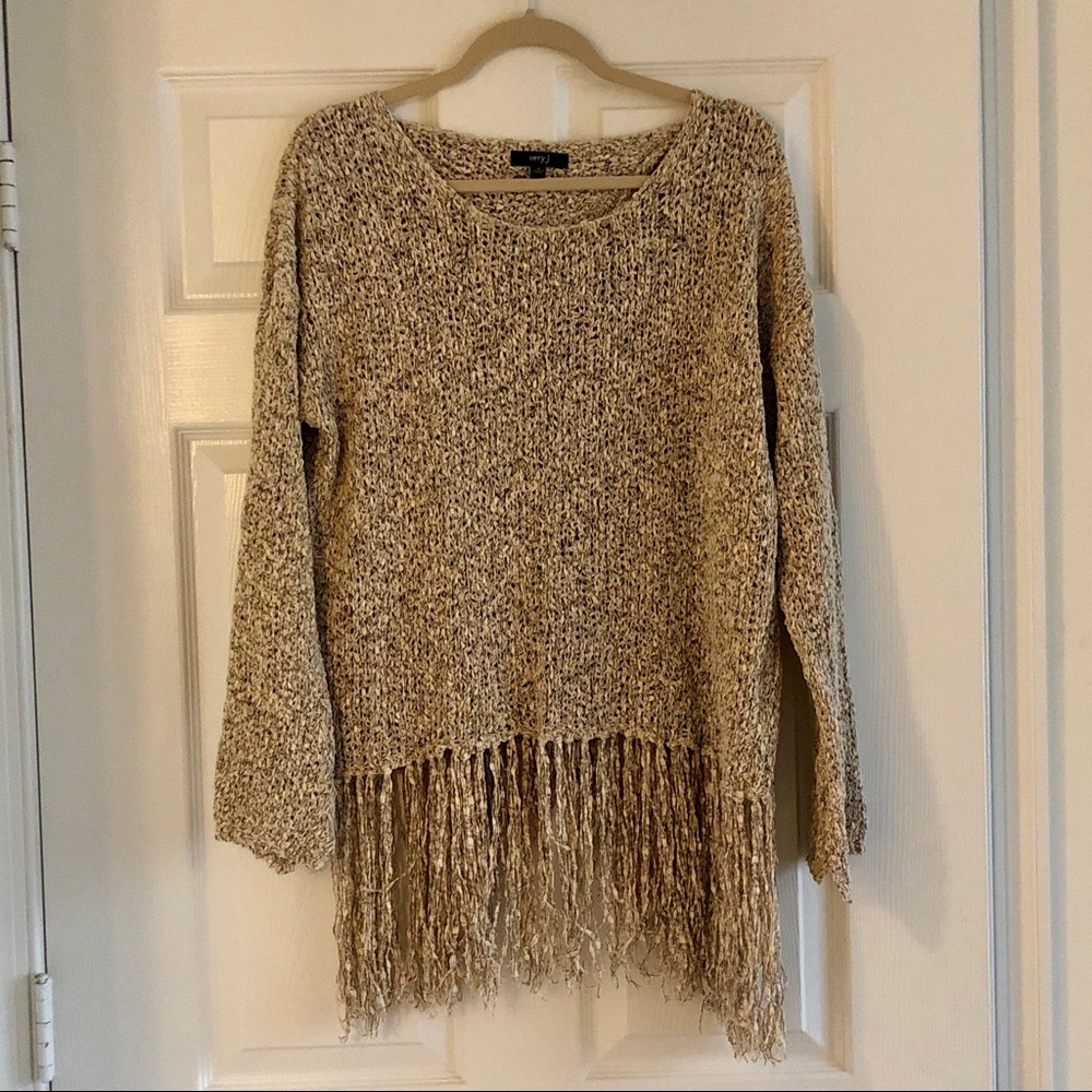 Tan “Very J” sweater with open back